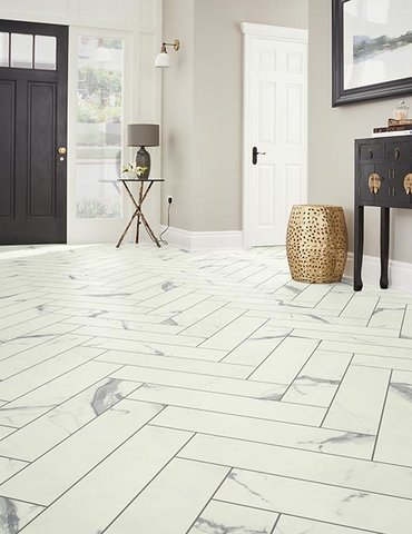 Entry Foyer Luxury Vinyl Tile Herringbone LVT -  Alsea Bay Granite Interiors in Waldport, OR