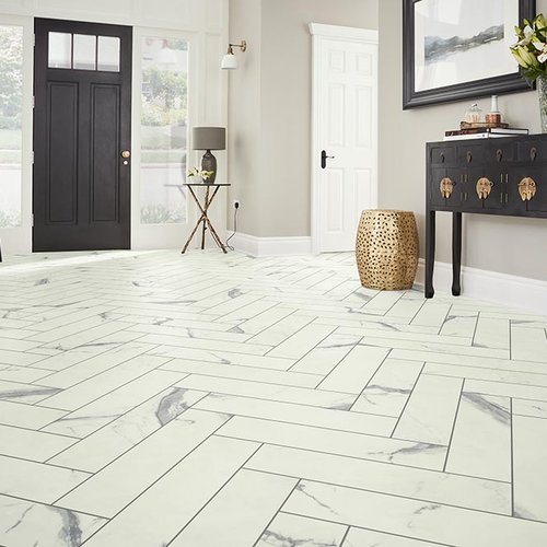 Entry Foyer Luxury Vinyl Tile Herringbone LVT -  Alsea Bay Granite Interiors in Waldport, OR